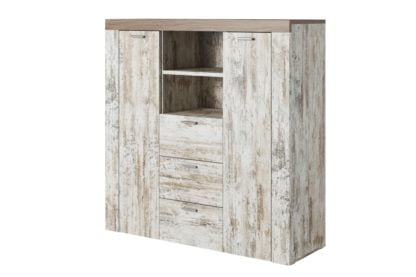 Helvetia Wysoka komoda Amy 24D4HH46 Canyon White pine Sonoma trufel - Darmowa Dostawa