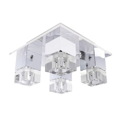 Lampa Przysufitowa Box 4 Plafon Azzardo styl glamour kryształ metal szkło chrom przeźroczysty AZ0178