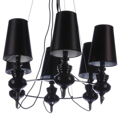 Lampa Wisząca Żyrandol Baroco 6 Azzardo styl glamour kryształ pałacowy dworkowy metal tkanina czarny AD7121S-6 BL black metal fabric