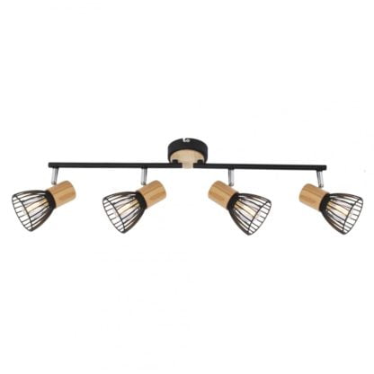 Lampa przysufitowa ANTICA CANDELLUX 4 X MAX 25W E14 CZARNY + DREWNO 94-61201