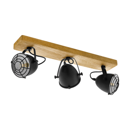 Lampa przysufitowa GATEBECK EGLO styl industrialny drewno stal drewniany czarny 49078