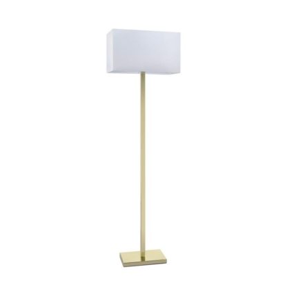 Lampa stojąca SAVOY Floor Brass/White Markslojd drewno tkanina biały złoty 106560