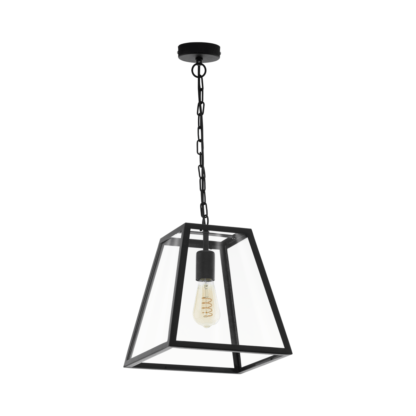 Lampa wisząca AMESBURY 1 EGLO styl industrialny stal szkło czarny przeźroczysty 49882