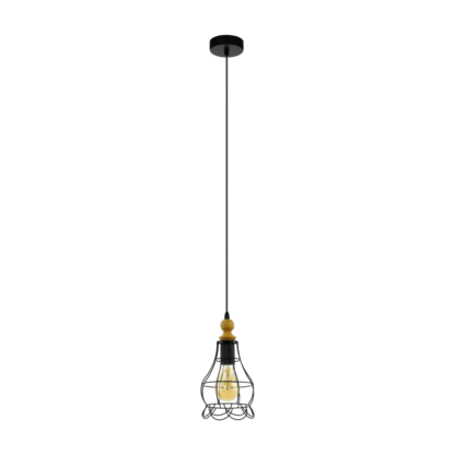 Lampa wisząca BAMPTON 1 EGLO styl industrialny stal drewno brązowy 33042