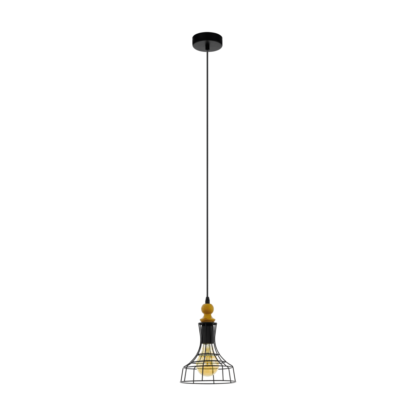 Lampa wisząca BAMPTON 1 EGLO styl industrialny stal drewno brązowy 33043