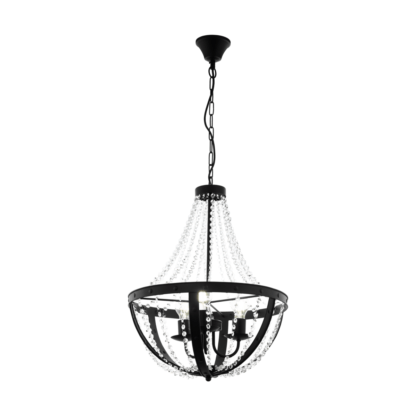 Lampa wisząca BARNABY 1 EGLO styl rustykalny stal kryształ czarny 49539