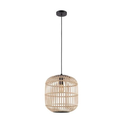 Lampa wisząca BORDESLEY EGLO styl skandynawski stal drewno czarny drewniany 43216