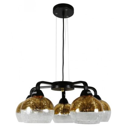 Lampa wisząca CROMINA GOLD CANDELLUX styl glamour 5X60W E27 metal szkło czarny złoty 35-57266