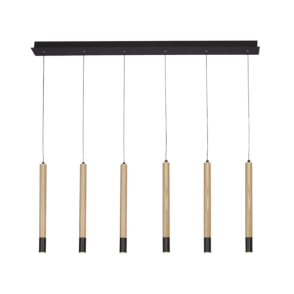 Lampa wisząca Izolda 6 styl minimalistyczny metal drewno czarny AZ3340