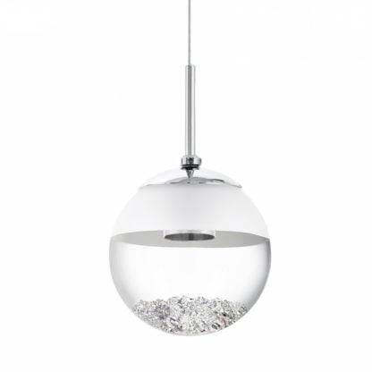 Lampa wisząca LED MONTEFIO 1 Eglo styl glamour kryształ stal nierdzewna szkło kryształ chrom biały przeźroczysty 93708