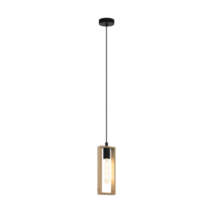 Lampa wisząca LITTLETON EGLO styl industrialny stal drewno drewniany czarny 49473