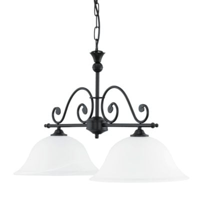 Lampa wisząca MURCIA 2 Eglo styl rustykalny pałacowy dworkowy stal nierdzewna szkło alabastrowe czarny biały 91004