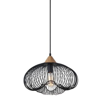 Lampa wisząca NUKA Italux styl industrialny stal drewno czarny MDM-2857/1 BK