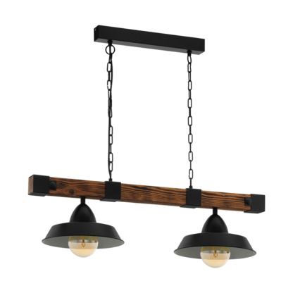 Lampa wisząca OLDBURY EGLO styl industrialny stal drewno czarny drewniany 49684