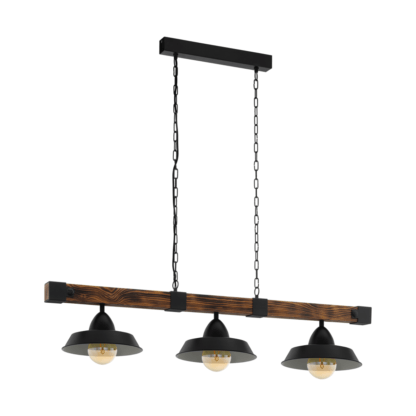 Lampa wisząca OLDBURY EGLO styl industrialny stal drewno czarny drewniany 49685