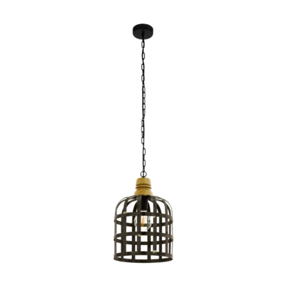 Lampa wisząca OLDCASTLE EGLO styl industrialny stal drewno czarny brązowy 49785