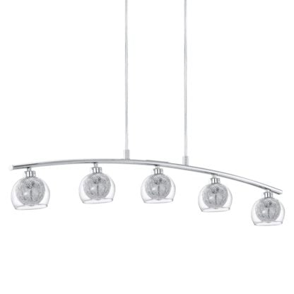 Lampa wisząca OVIEDO 5 Eglo styl nowoczesny stal nierdzewna szkło aluminium chrom przeźroczysty srebrny 93054