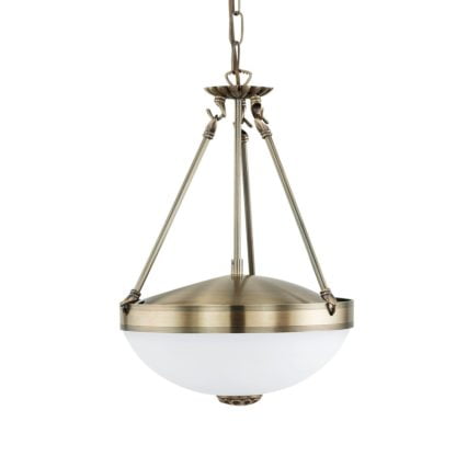 Lampa wisząca SAVOY 2 Eglo styl antyczny metal szkło satynowane mosiężny biały 82747