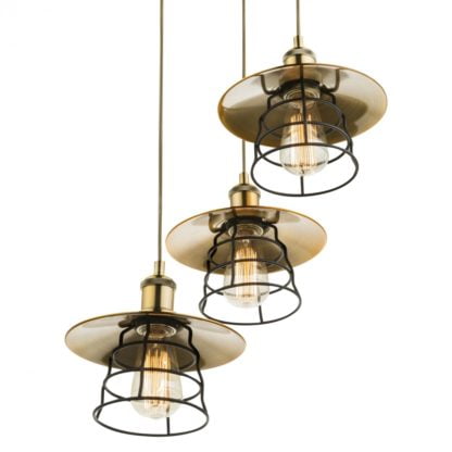 Lampa wisząca VIEJO Globo styl industrialny metal czarny mosiądz 15086-3H