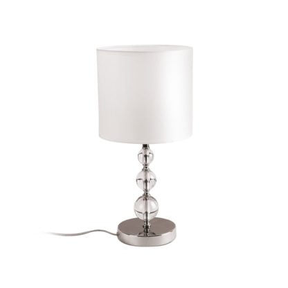 Lampka nocna ELEGANCE Maxlight styl glamour kryształ metal tkanina biały chrom T0031